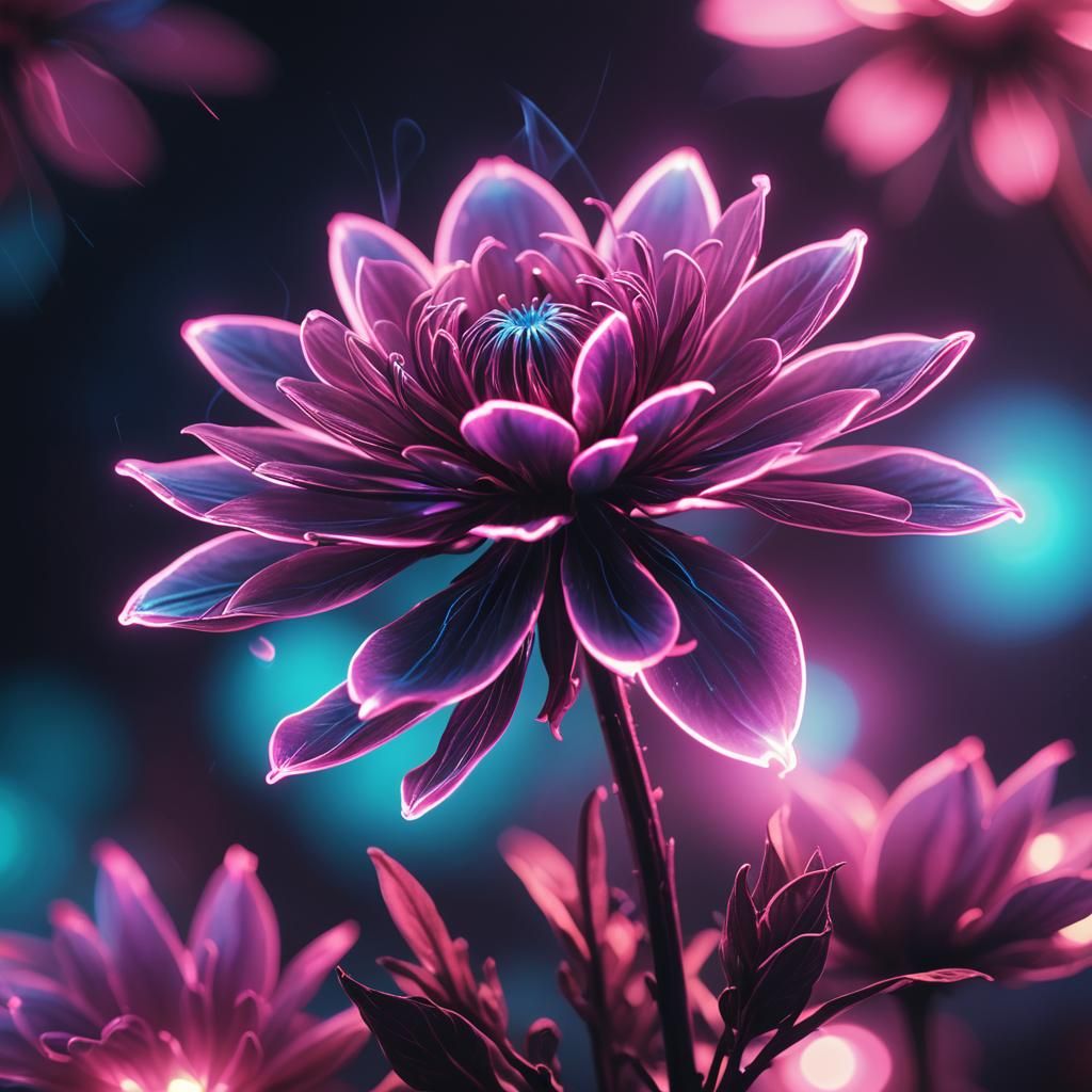 Neon Smoke Flower in Synthwave Style