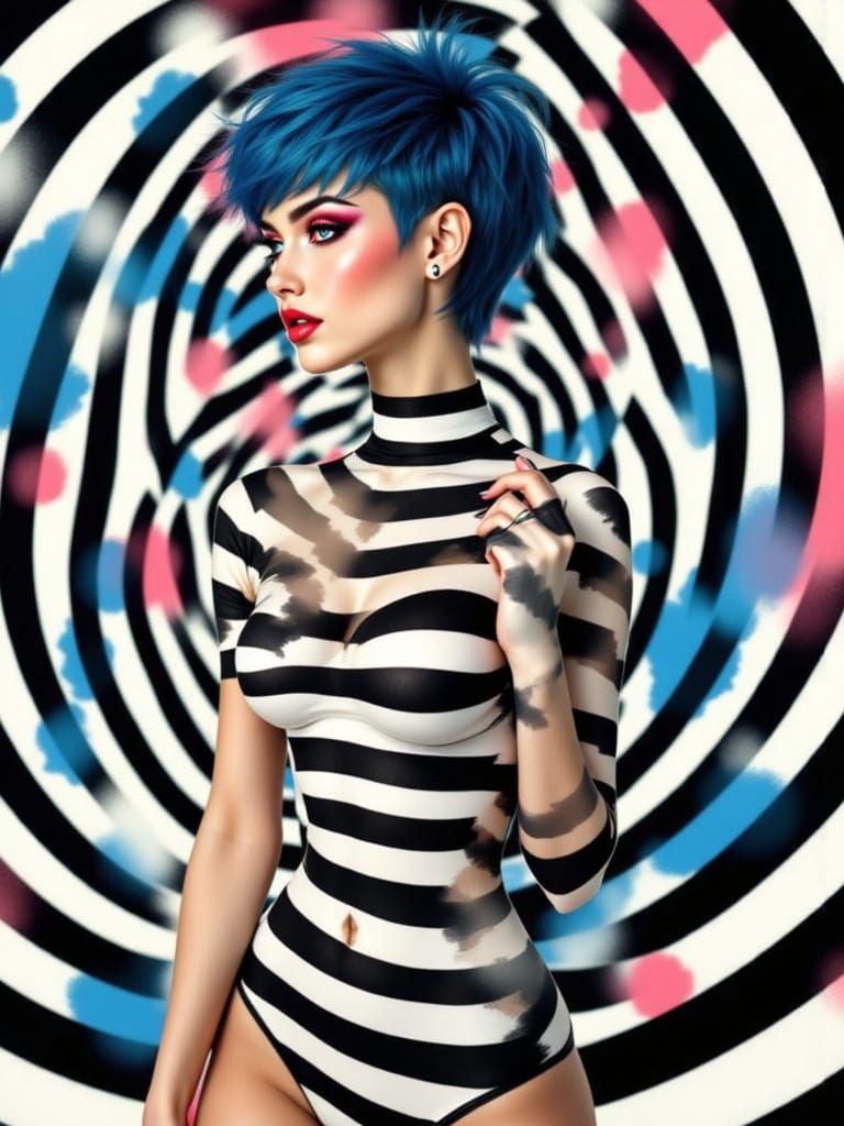 Optical Illusion Woman in Retro-Modern Style