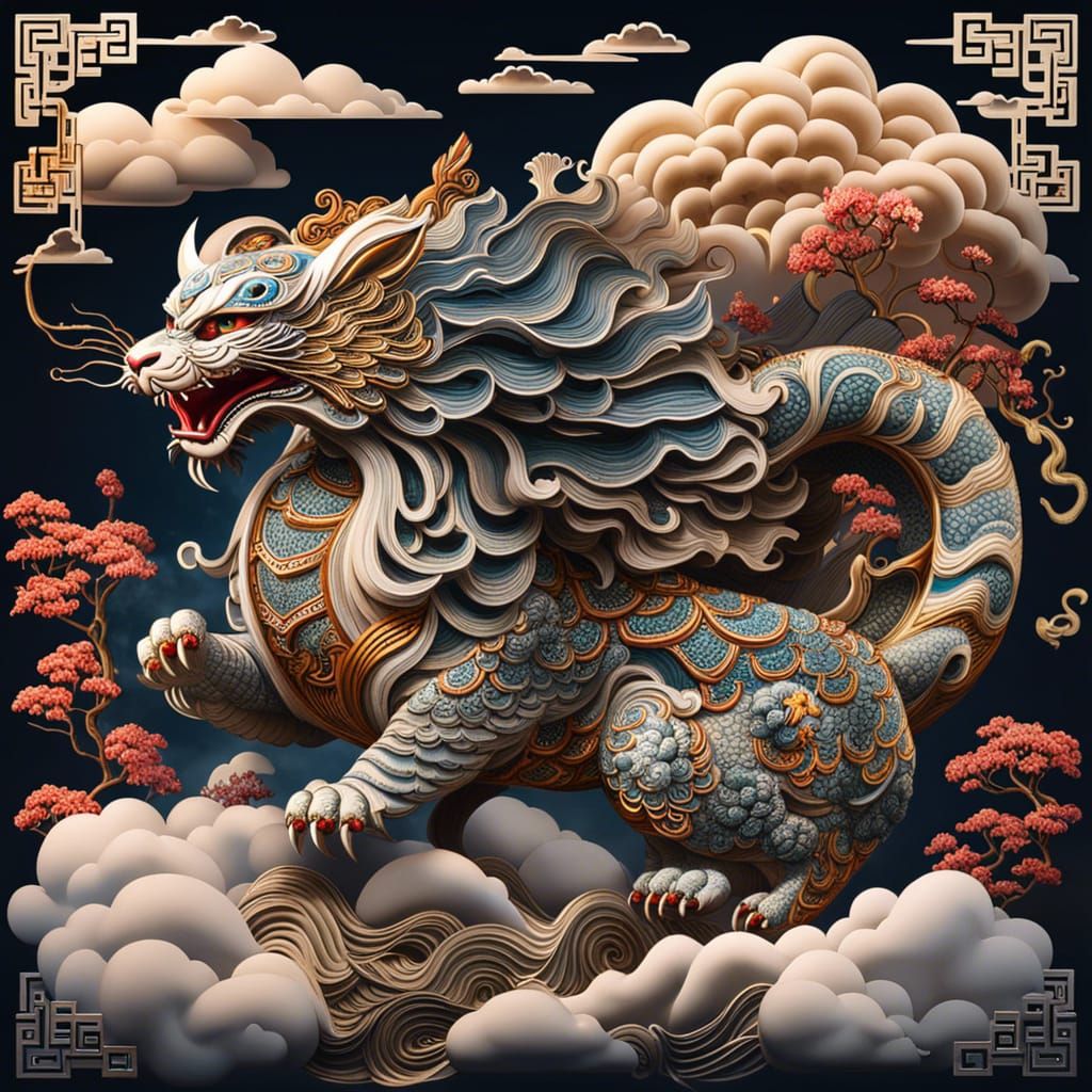 Mythical Chinese Winged-Tiger BaiHu Cloud Formation