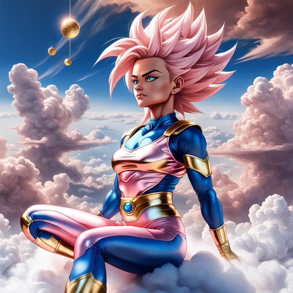 Super Saiyan Woman Relaxing on Cloud