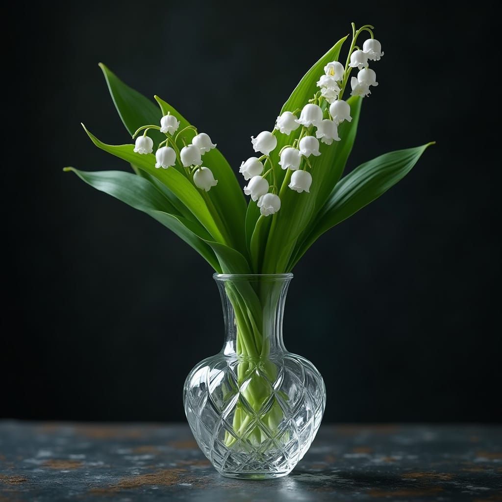 Crystal Vase with Lilly of the Valley in a Hyperrealistic Se...