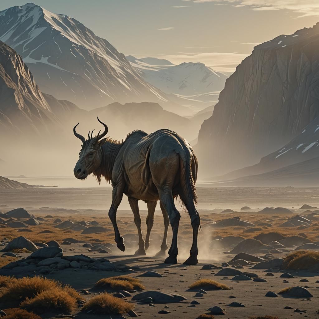 Giant Creature Roams Ancient Greenland in Golden Light