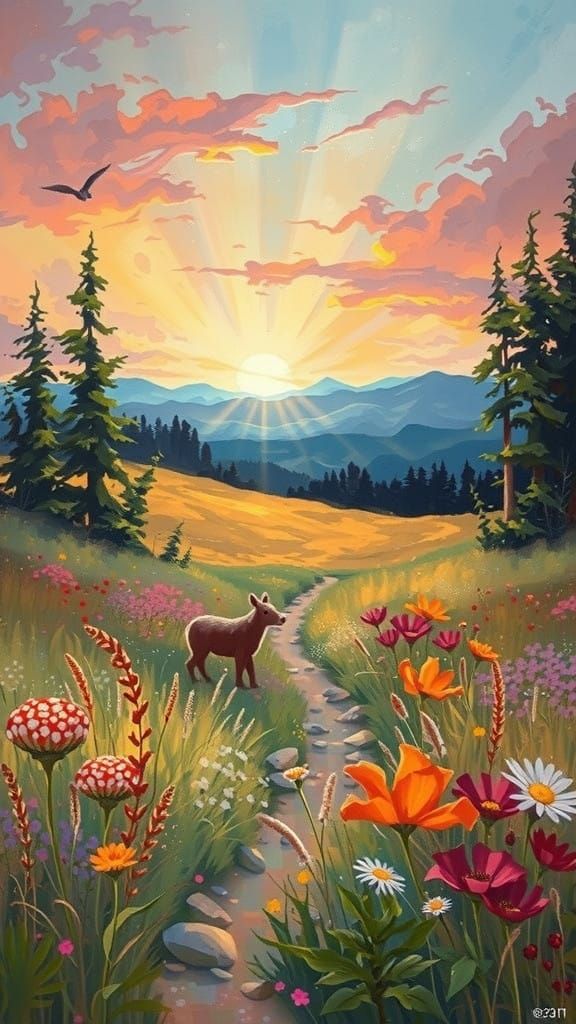 Ethereal Wildflower Meadow in Dreamlike Gouache Style