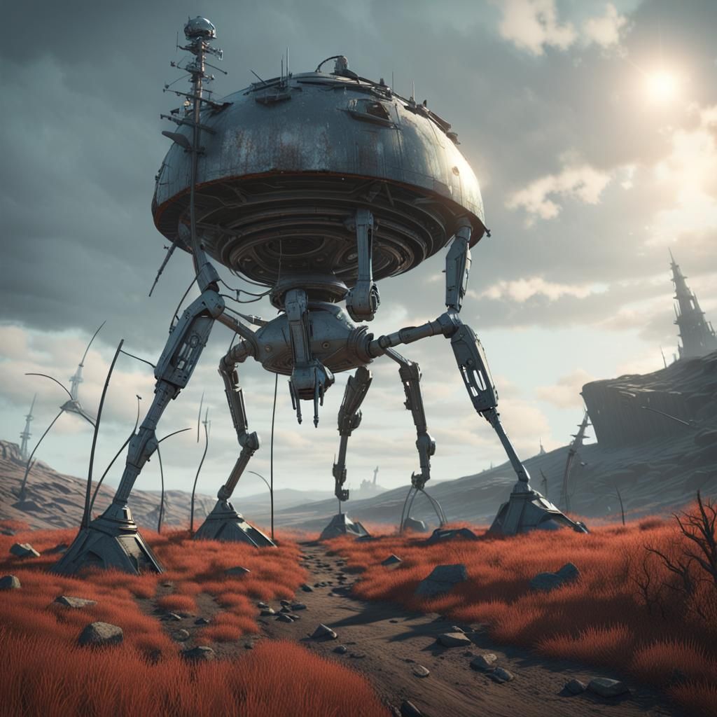 Three-Legged Tripod Roams a Dystopian Landscape