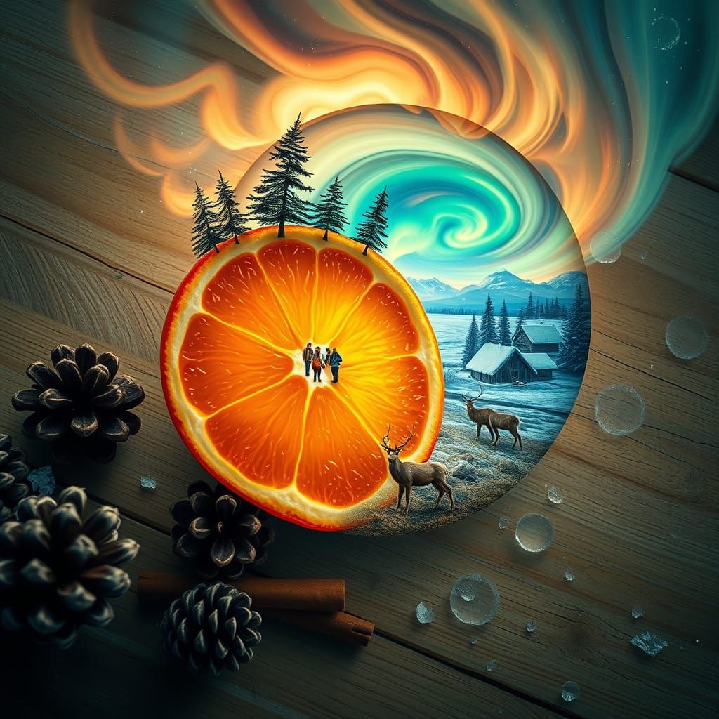 Surrealistic Tangerine Landscape with Expressive Brushstroke...