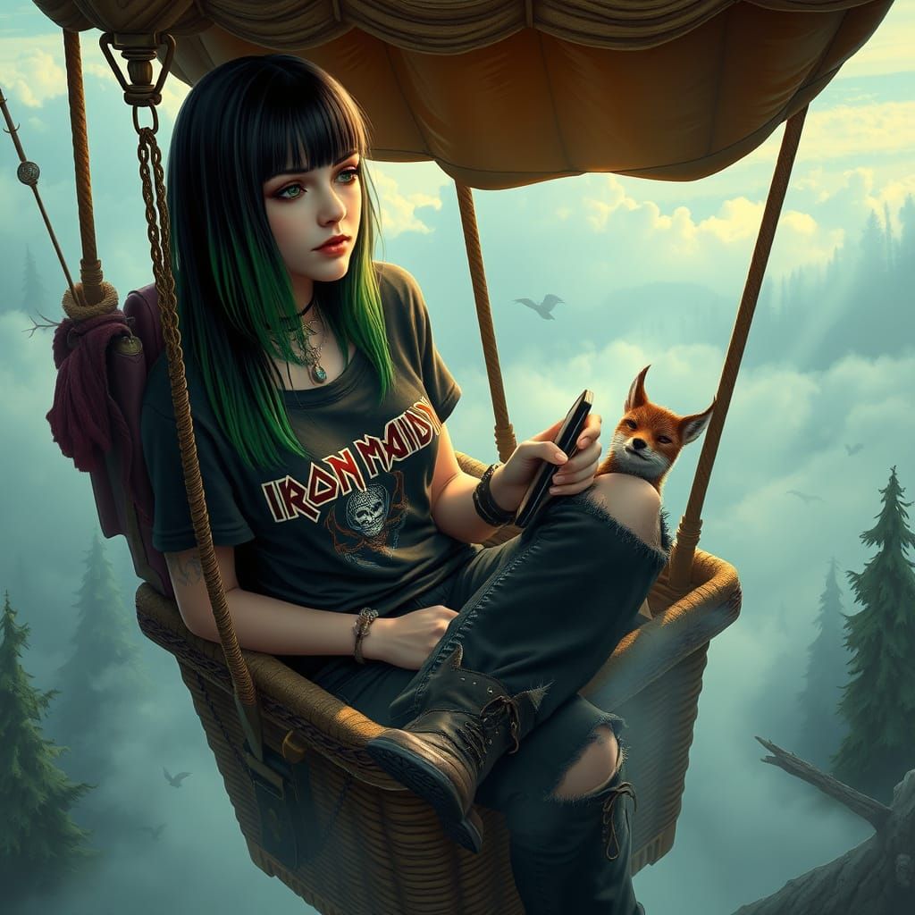 Ethereal Woman in Hot Air Balloon, Fantasy Art