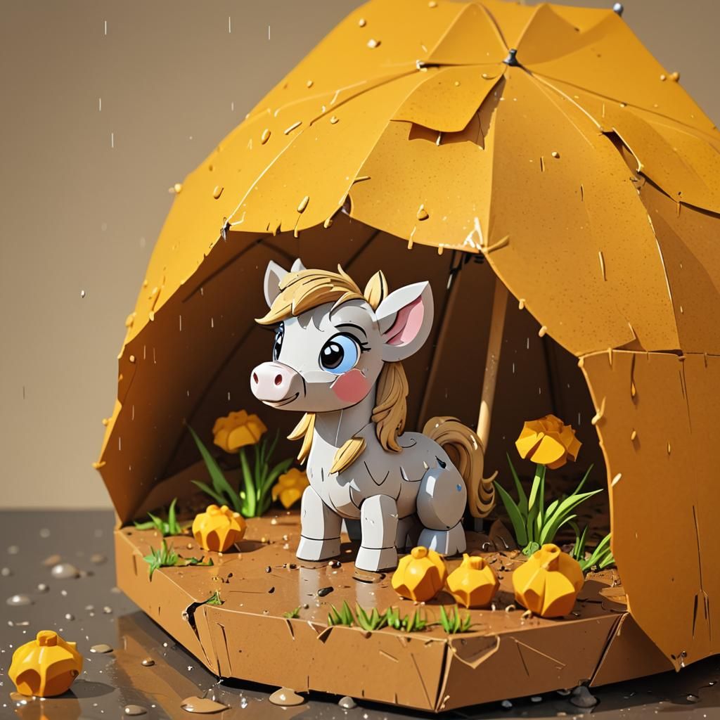 Cartoon Pony Sheltered from Rain