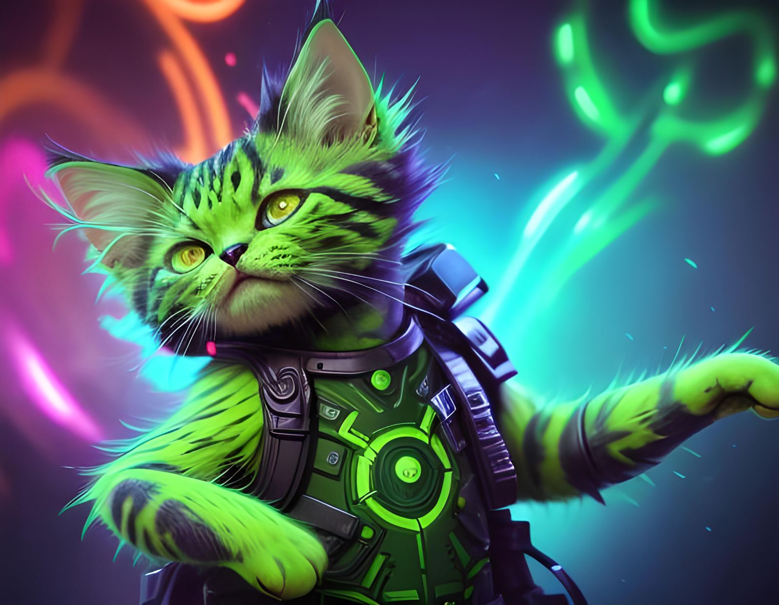 Toxic Alien Kitten in Neon Fantasy Art