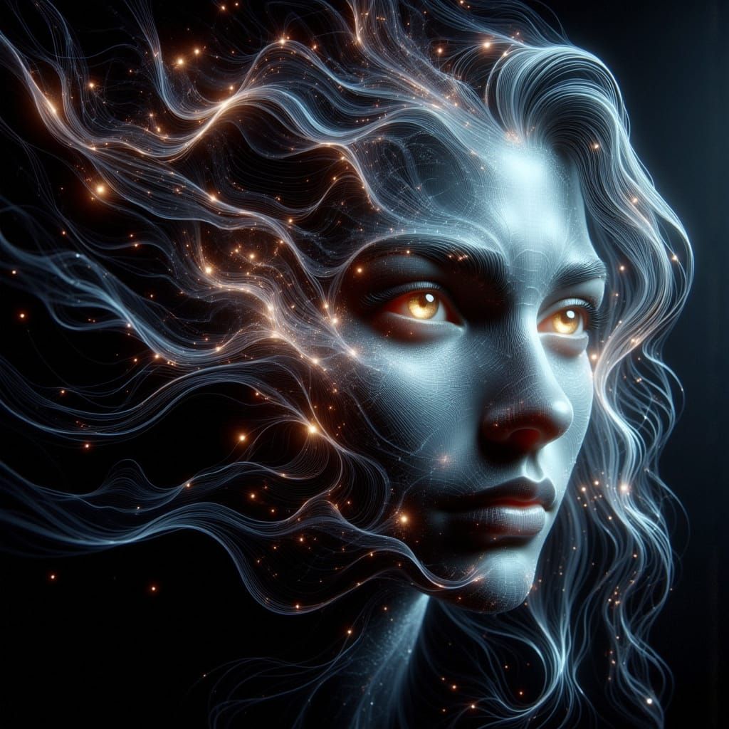 Cyberpunk Goddess Amidst Celestial Gas Planet