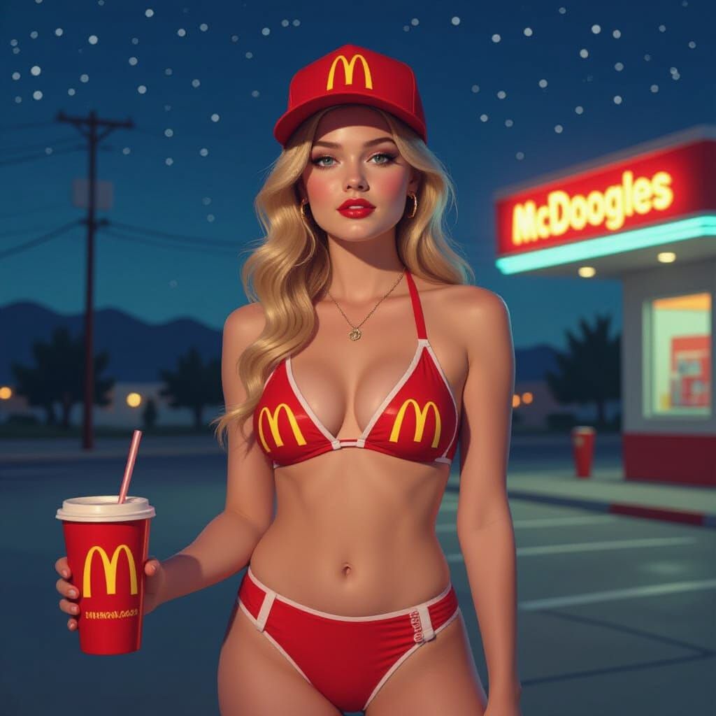 McDonald's Waitress in Cyberpunk Neon Style