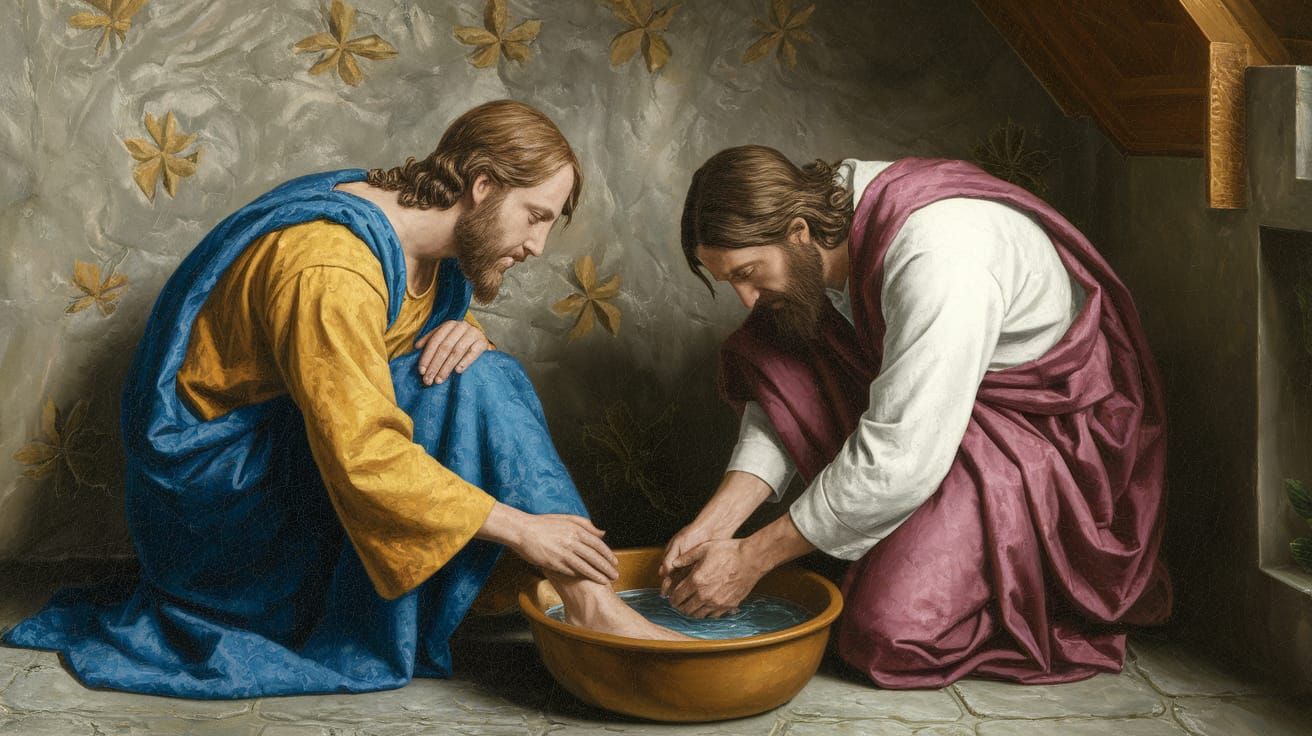 Jesus Washing Disciple's Feet in a Tender Moment