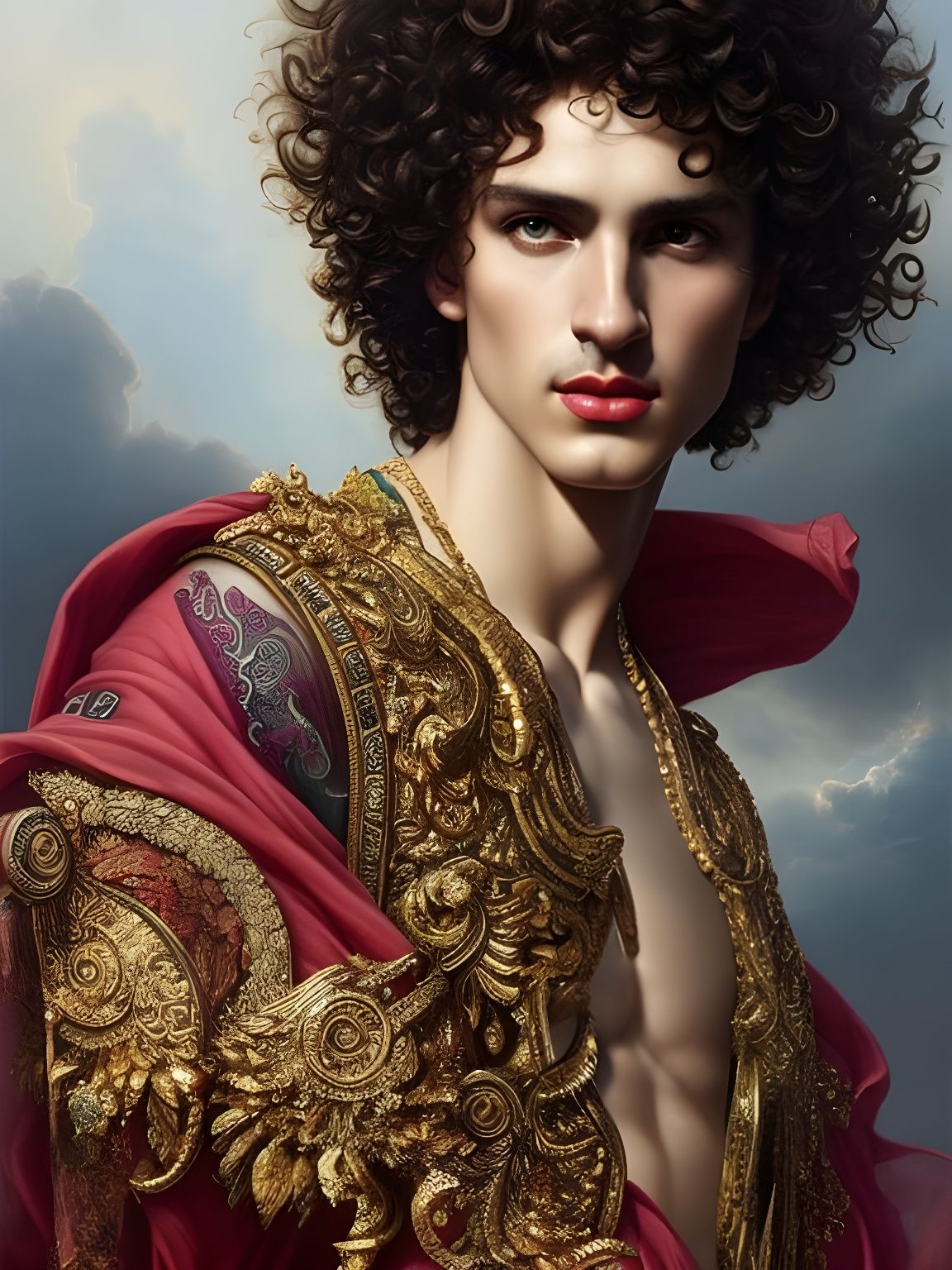 Hyperrealistic Portrait of a Curly Haired Greek God