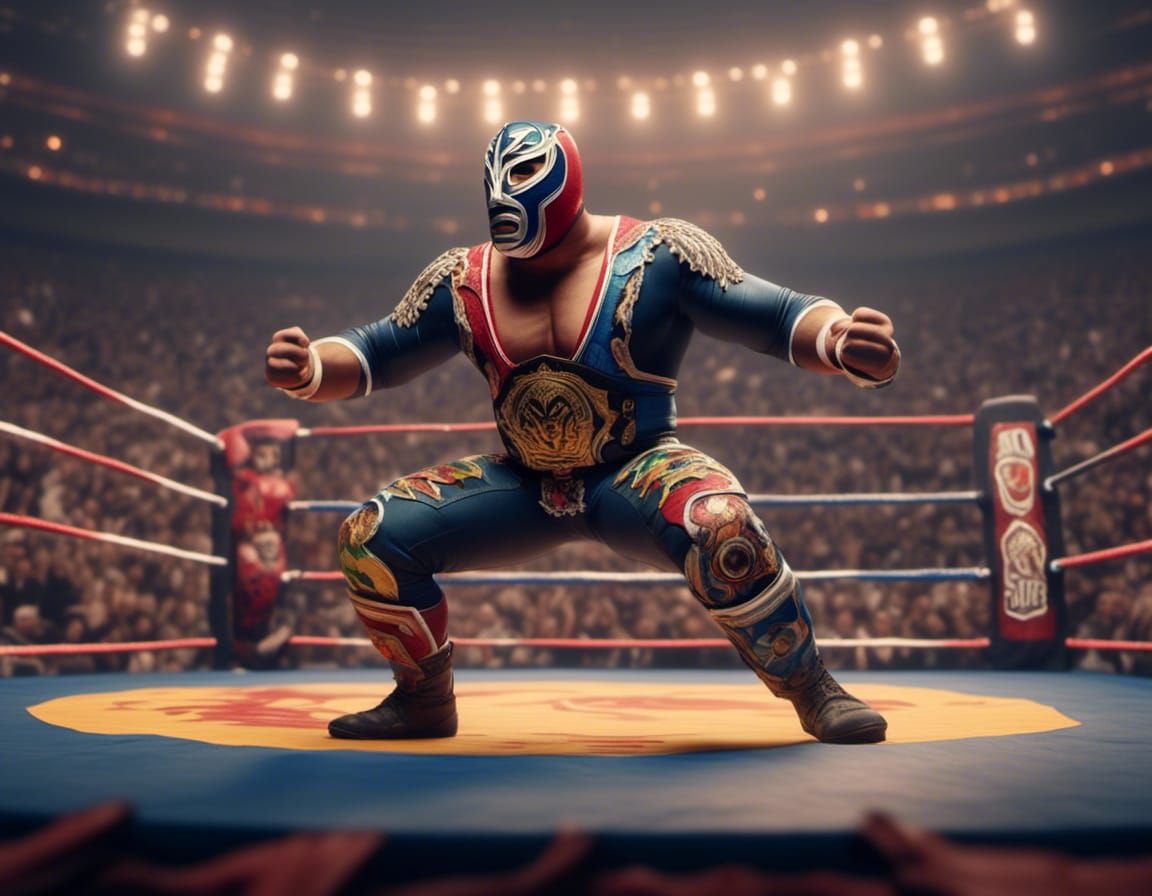 Dynamic Luchador in a Fantasy Wrestling Ring