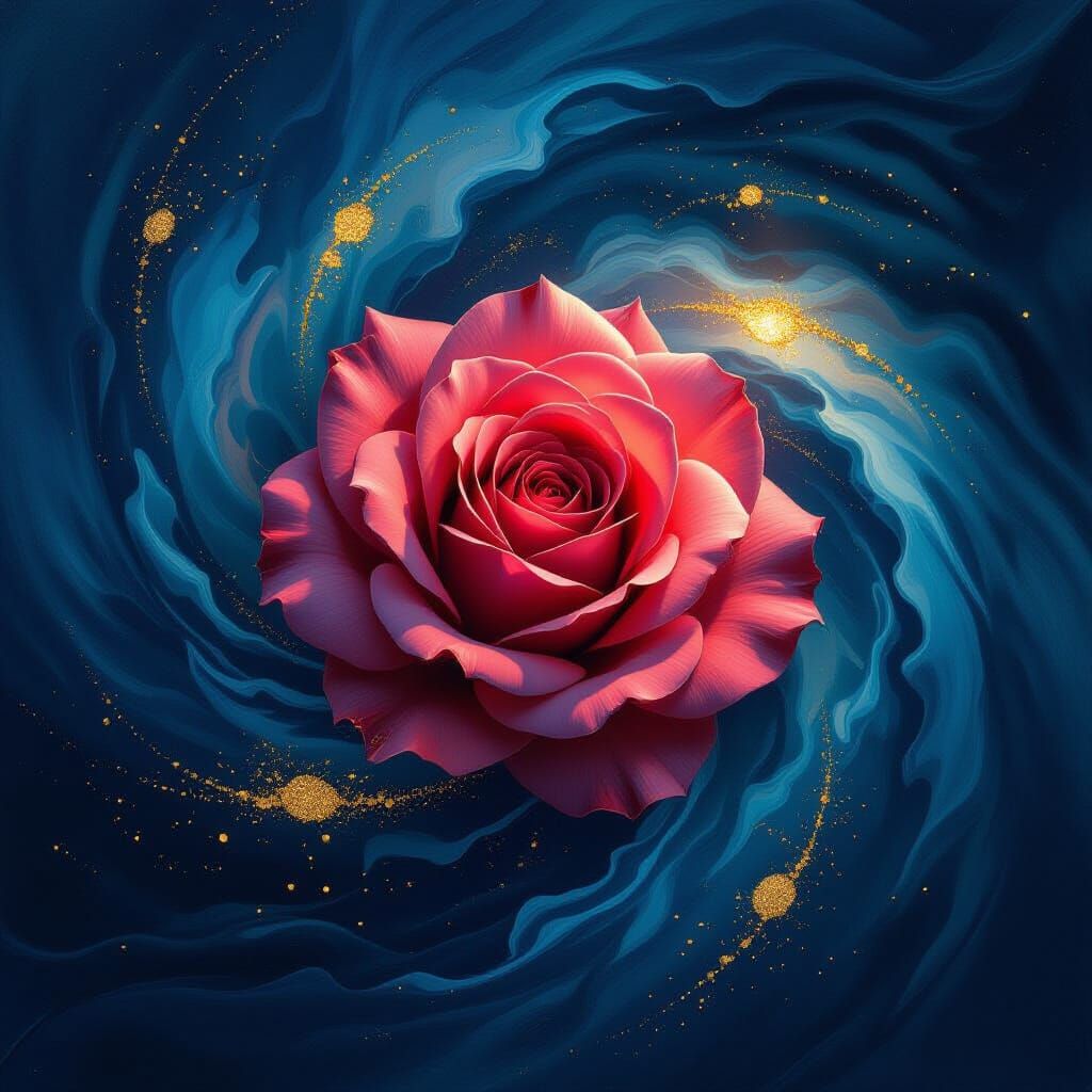 Abstract Expressionist Rose in Blue and Red
