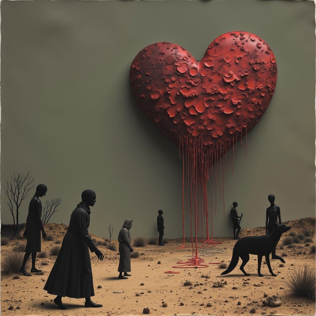 Abandoned Loveheart Factory in Wasteland as Oil Painting