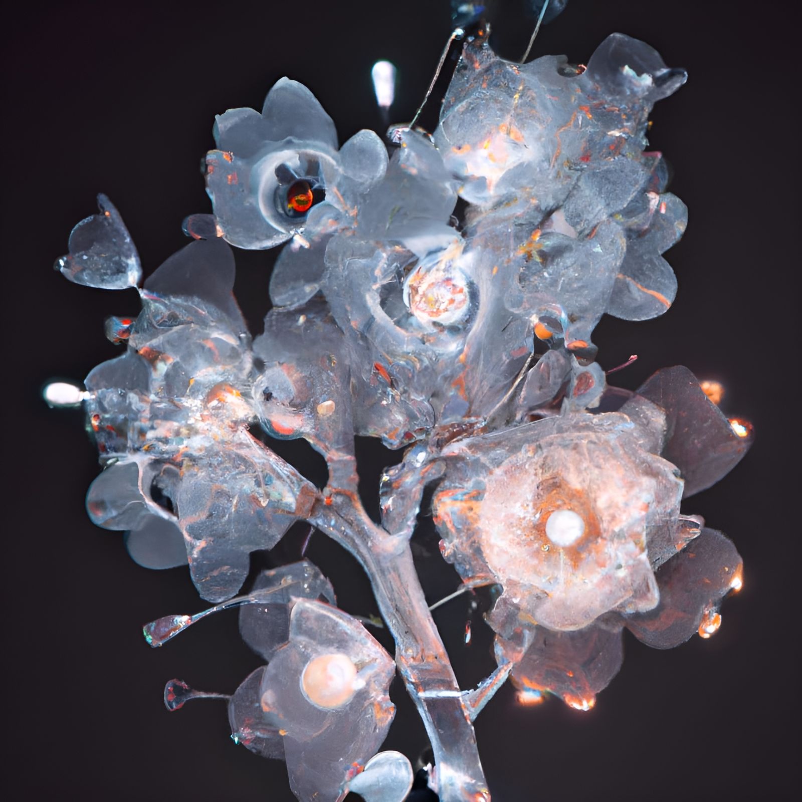 Bioluminescent Crystal Cherry Blossom Portrait in Digital Ar...