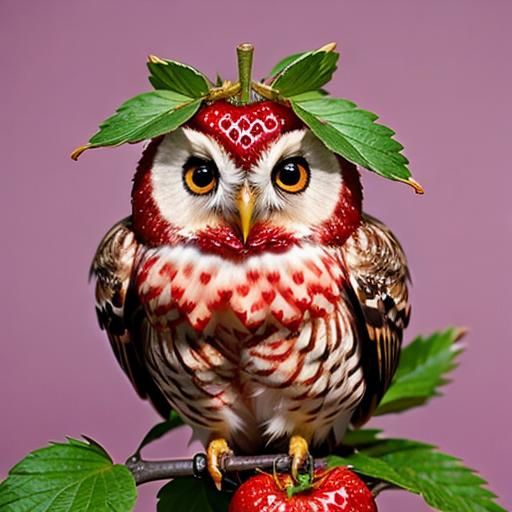 Adorable Strawberry Owl Digital Art