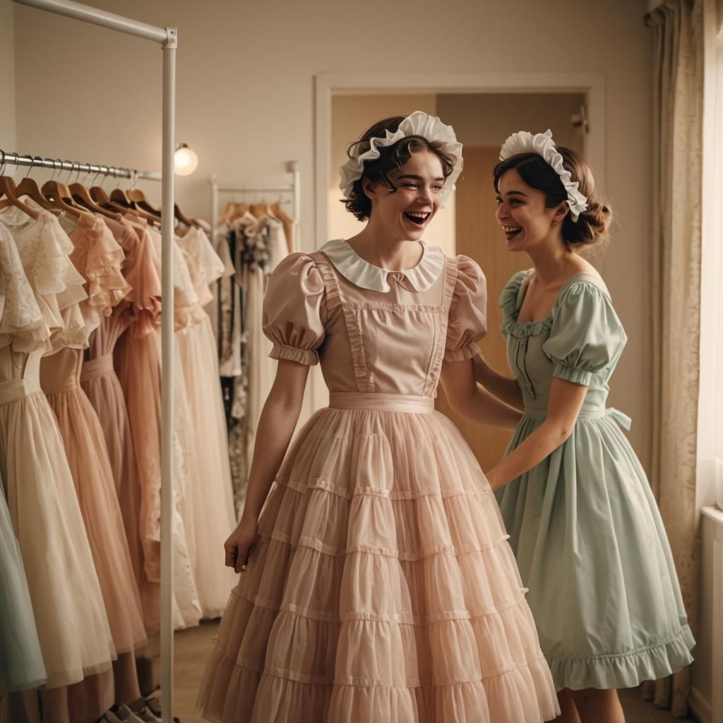Boy in Tulle Dress with Ruffle Bonnet, Cinematic Style