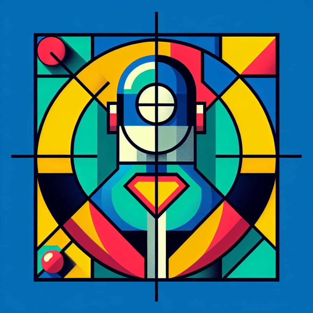 Superhero Cartoon Character in Geometric Bauhaus Style