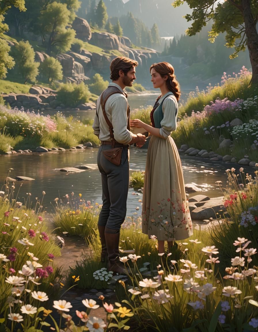 Charming Couple Conversation in Detailed 3D Game Graphics