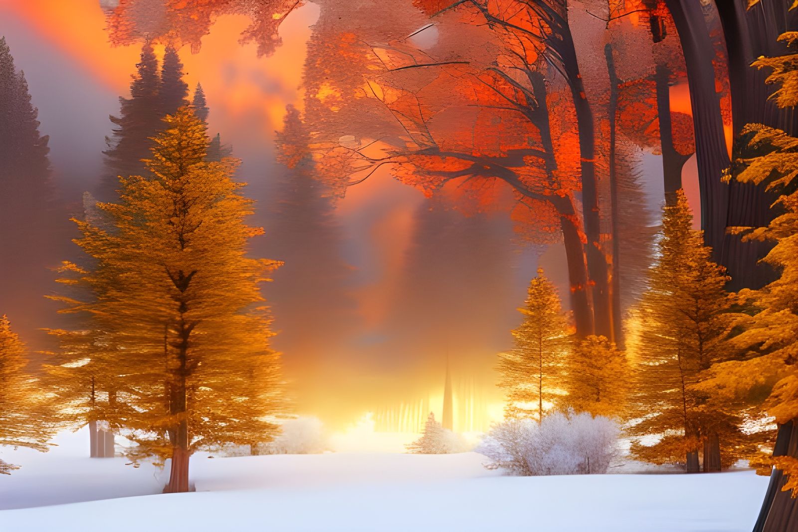 Frosty Autumn Forest in Digital Painting Style