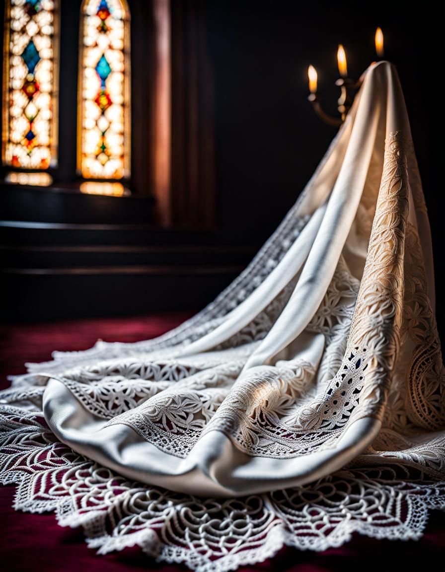 Intricate Lace Prayer Shawl in High Definition