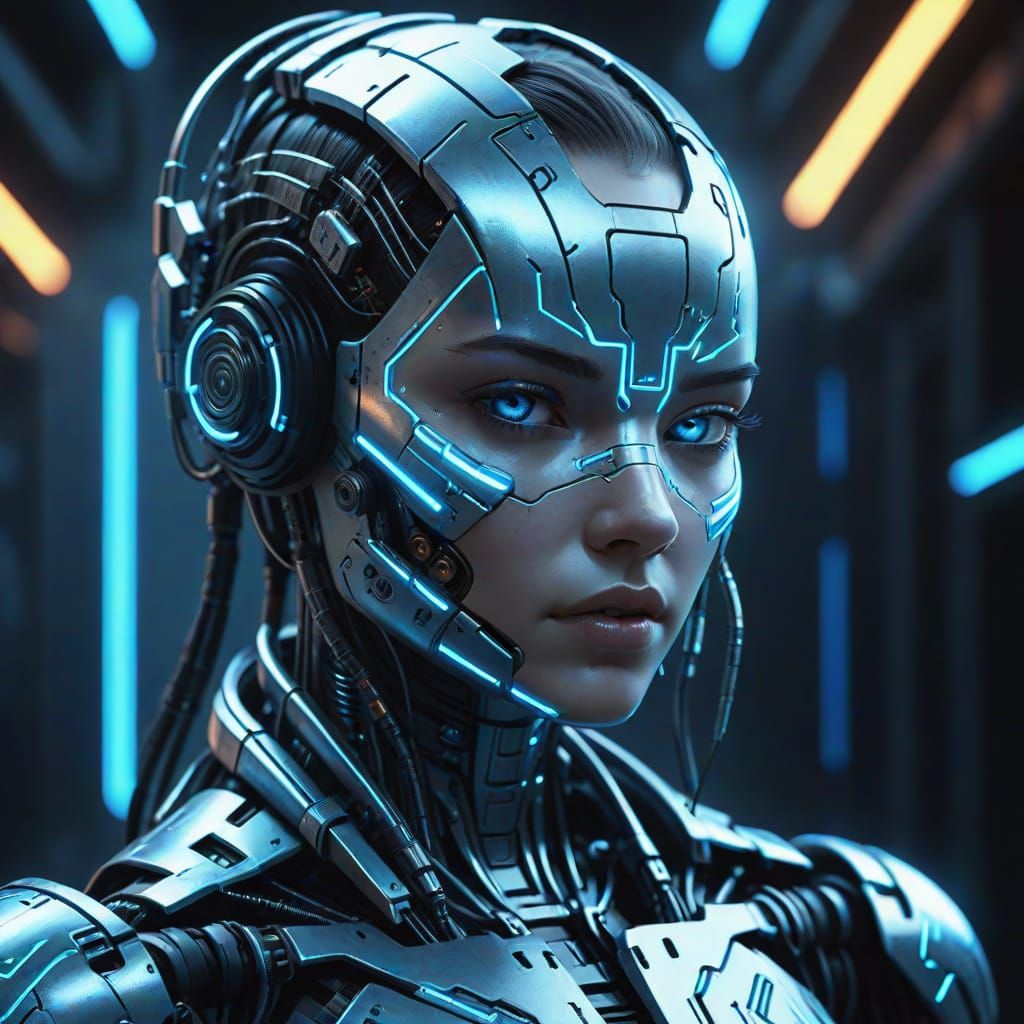 Cyberpunk Metal Woman with Glowing Circuits