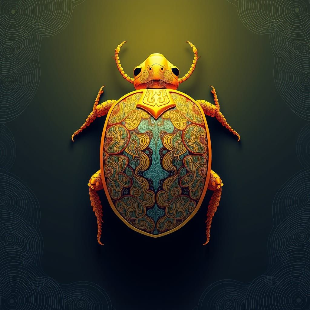 Golden Tortoise Beetle with Abstract Vector Patterns