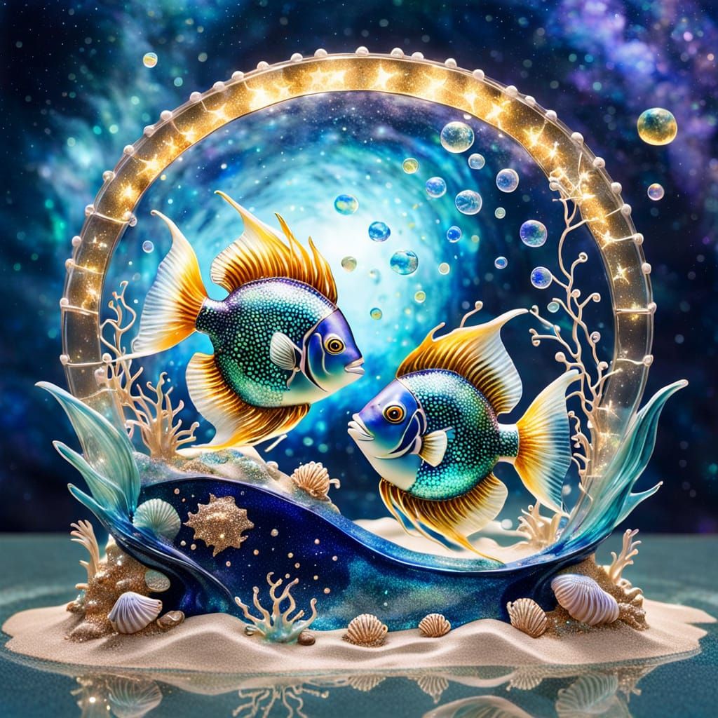 Ethereal Oceanic Sculpture with Glowing Fins and Cosmic Back...