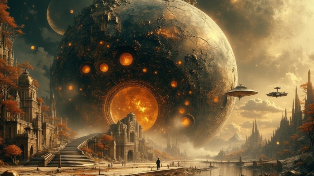 Menacing Planet Devouring Moon in Epic Space Battle