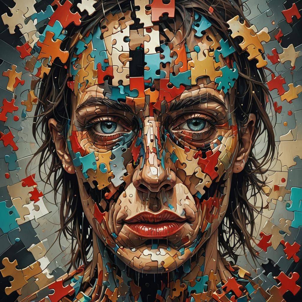Fragmented Puzzle Face: A Surreal Digital Collage