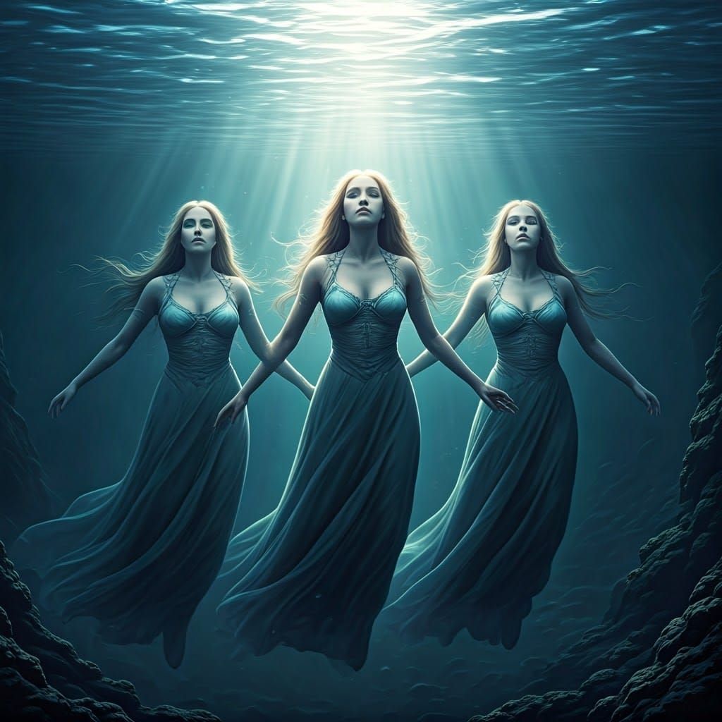Rhine Maidens Swimming: Epic Digital Matte Painting