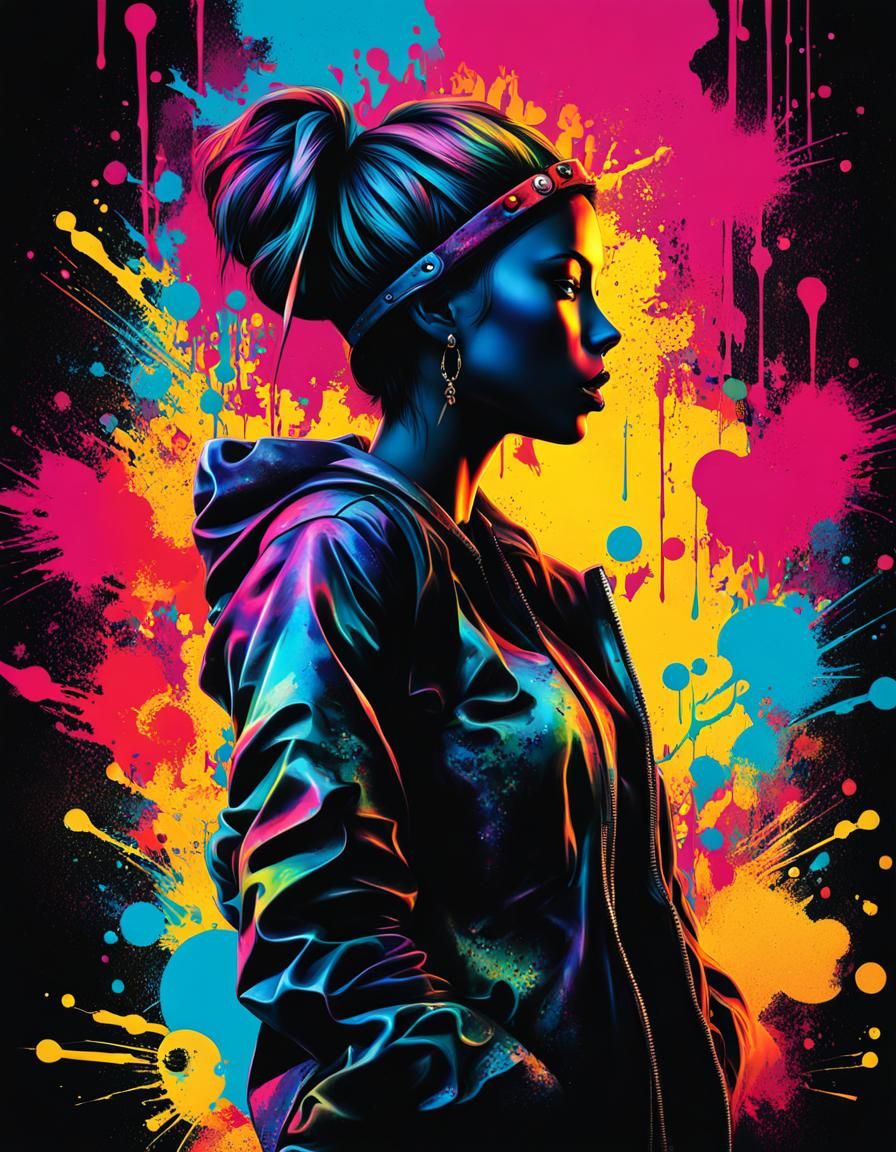 Colorful Aetherpunk Silhouette Double Exposure Graffiti Art