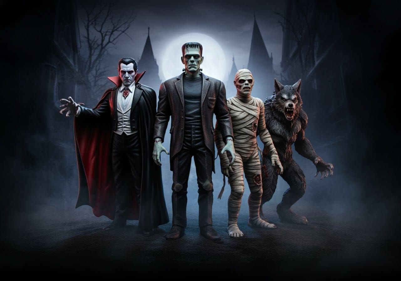 Iconic Monsters Unite in Gothic Landscape