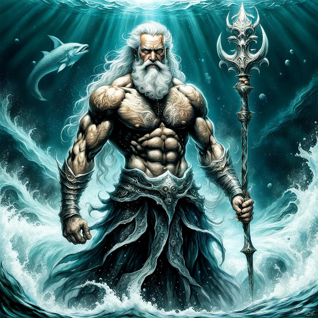 King Triton in Water, Fantasy Art Style
