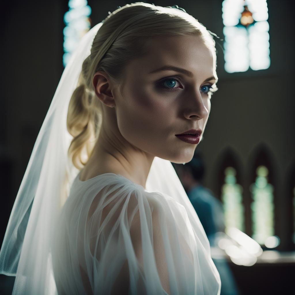 Gothic Beauty in White Dress, Cinematic Film Still