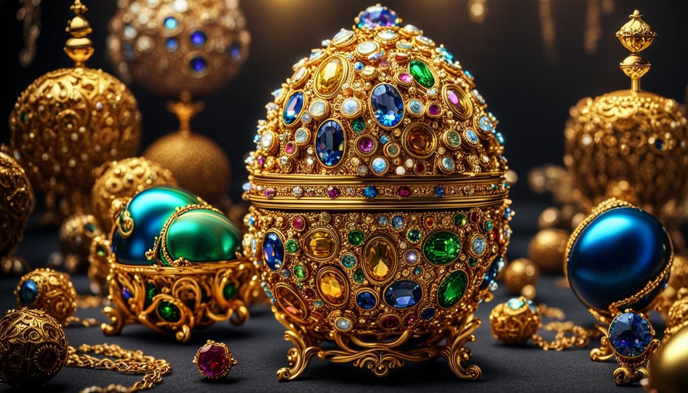 Spectacular Gold Faberge Egg with Gems