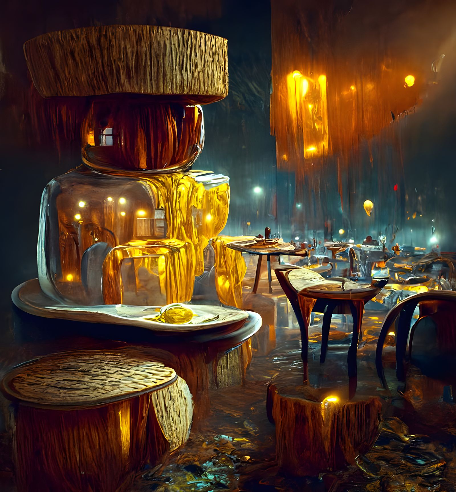 Honey Rain Restaurant in Hyperrealistic Digital Art Style