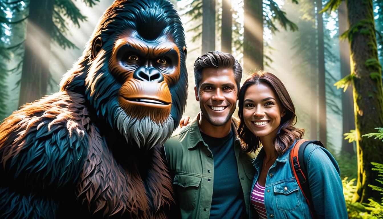 Cinematic Bigfoot Portrait in Misty Forest