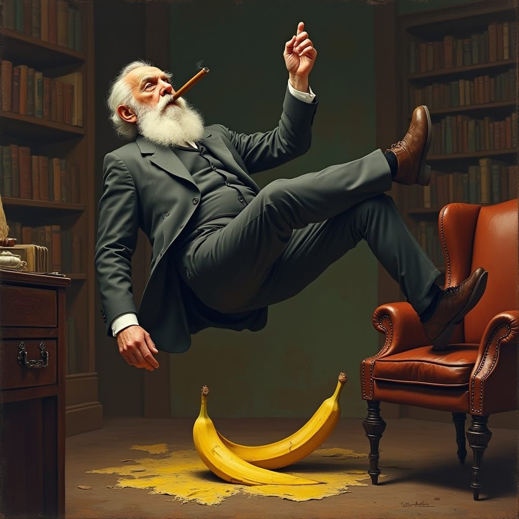 Sigmund Freud's Surreal Slip in a Whimsical Office Scene