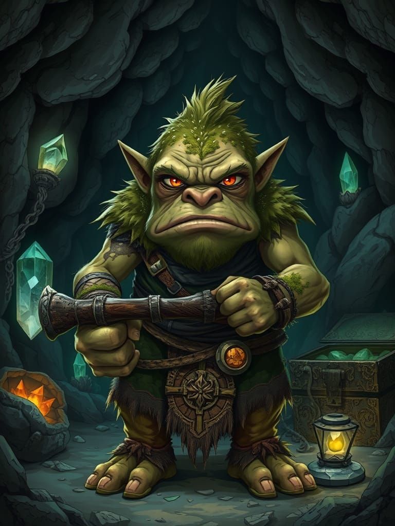 Anime Troll Guards Treasure in Mystical Cave