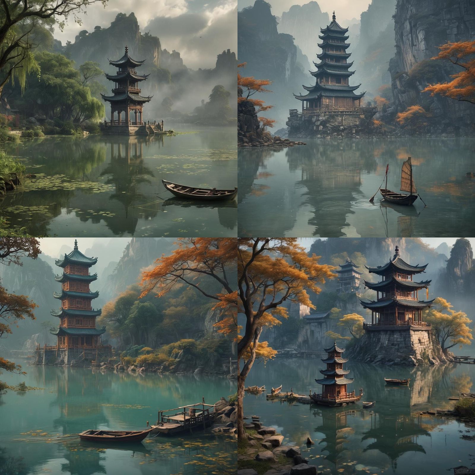 Chinese Tower on Lake: Fantasy Concept Art