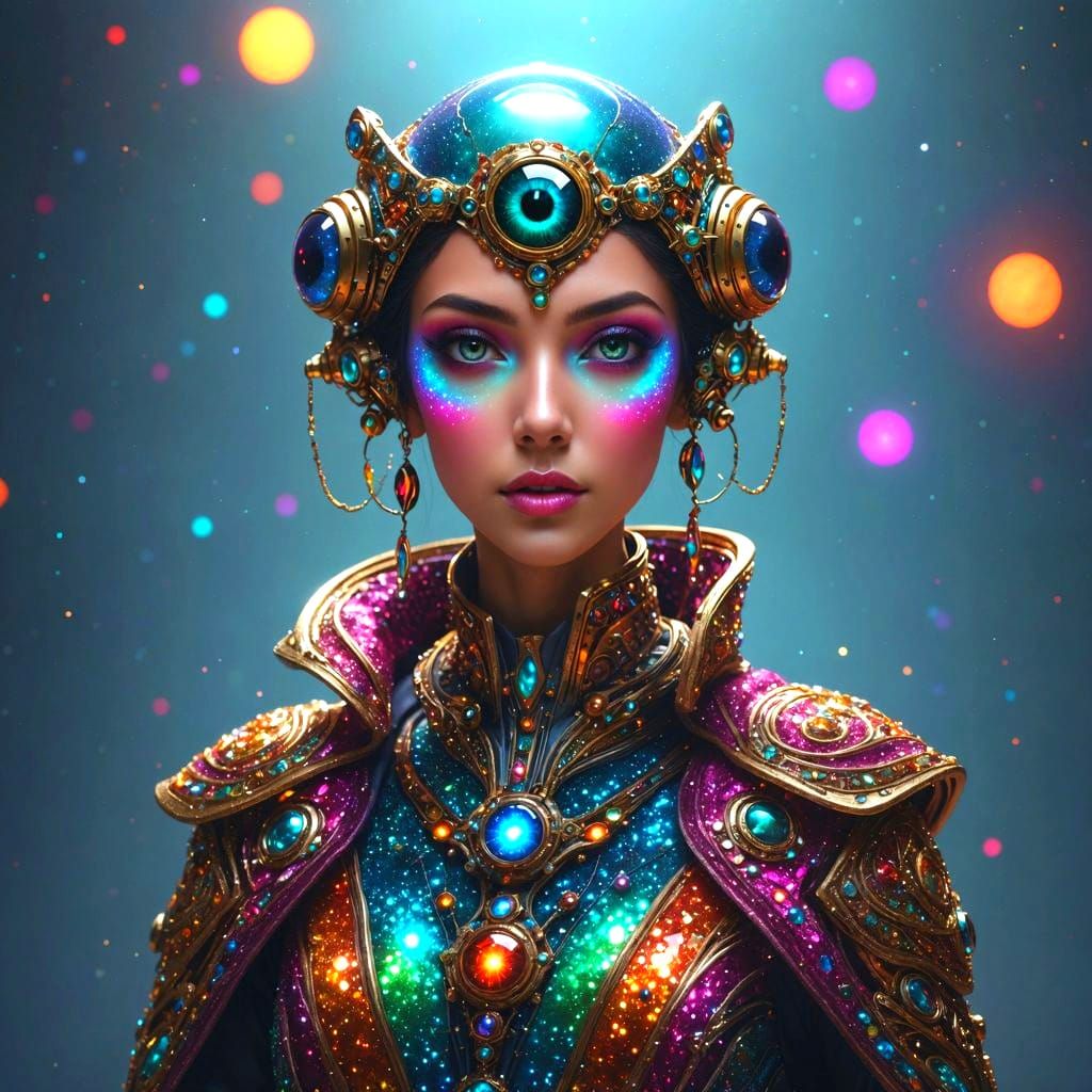 Exoplanetary Being Portrait with Glittery Glow