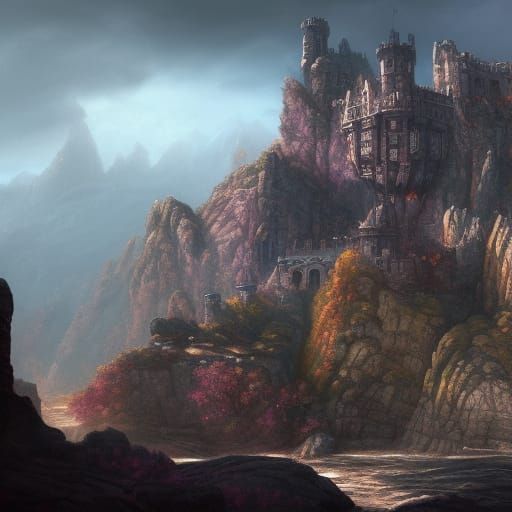 Mineral Cliff Castle: Fantastical Matte Painting