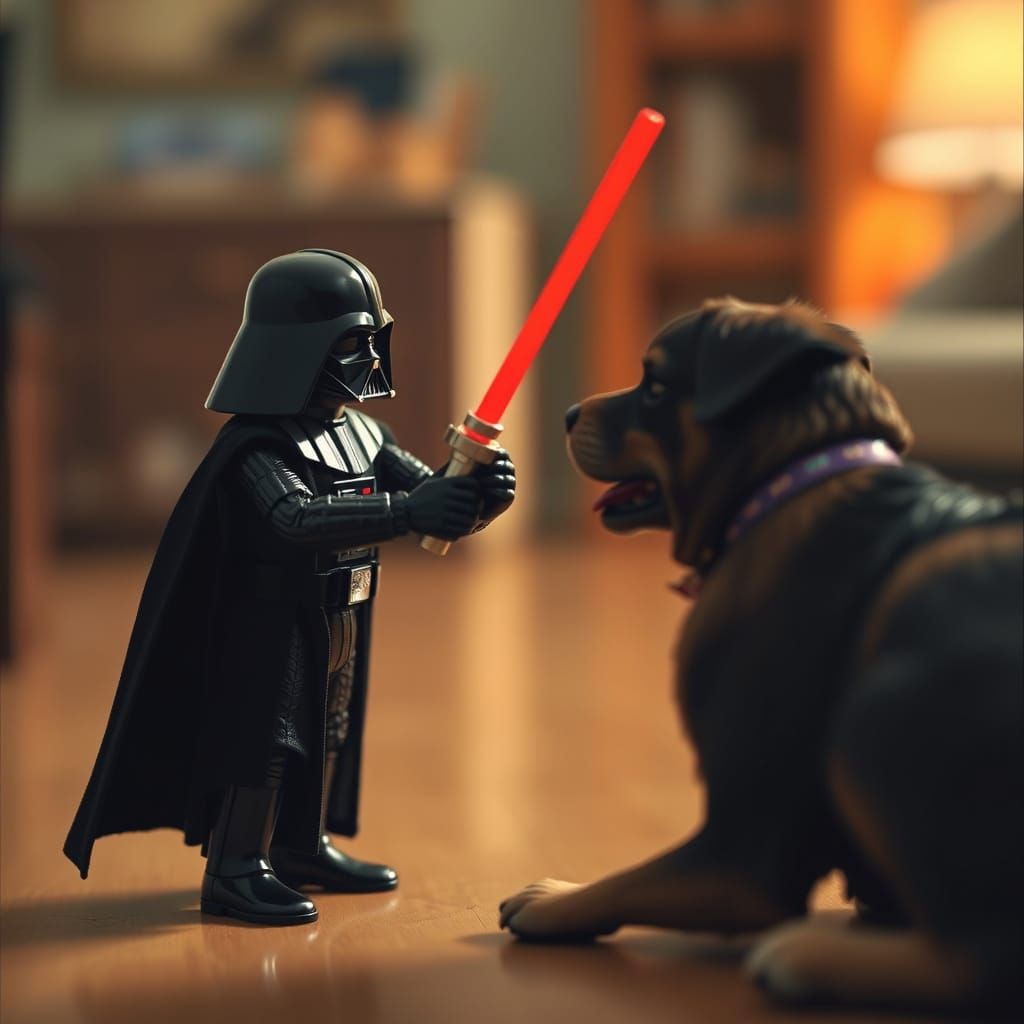 Darth Vader Battles Family Dog in Cinematic Lightsaber Duel