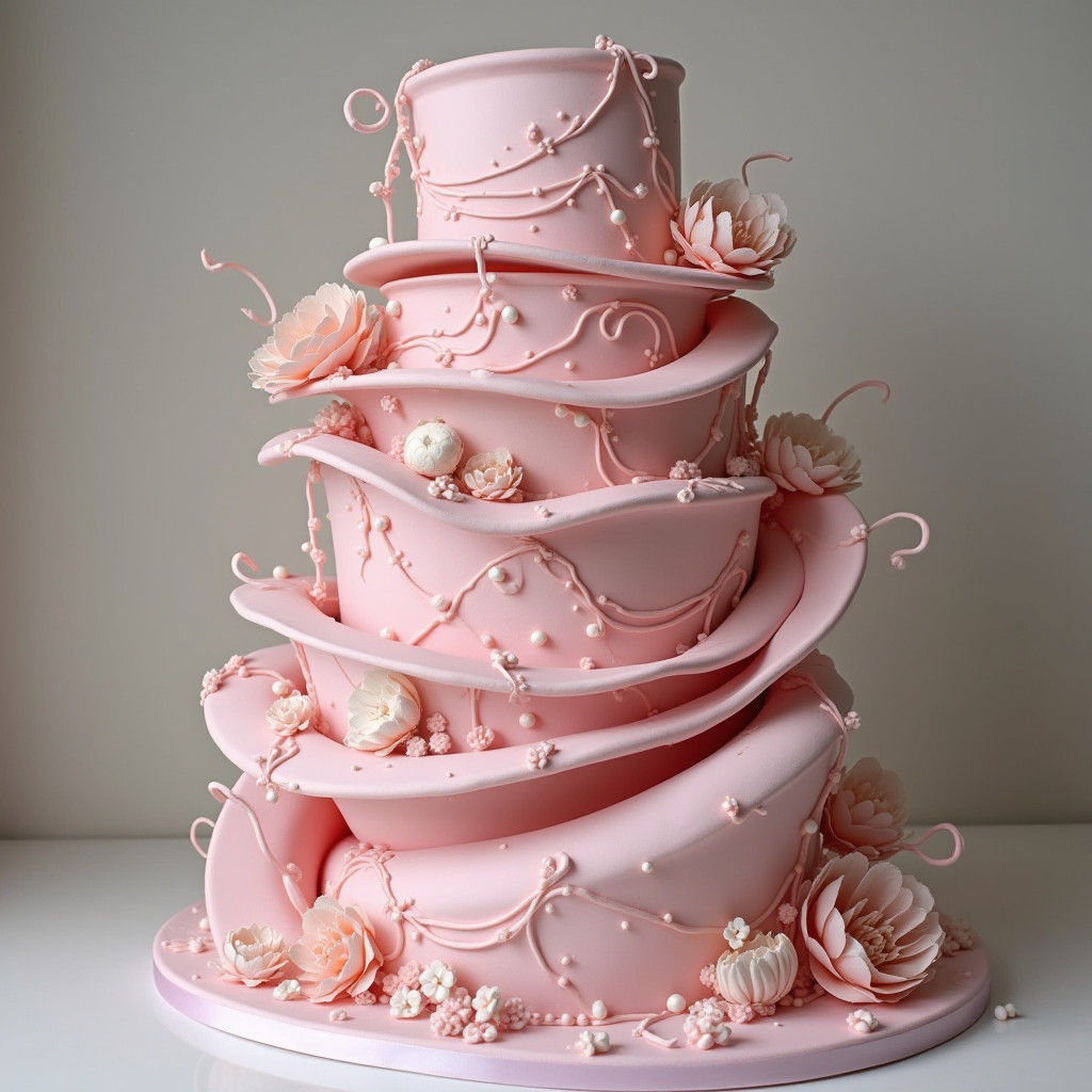 Whimsical Pink Top Hat Cake in Surreal Style