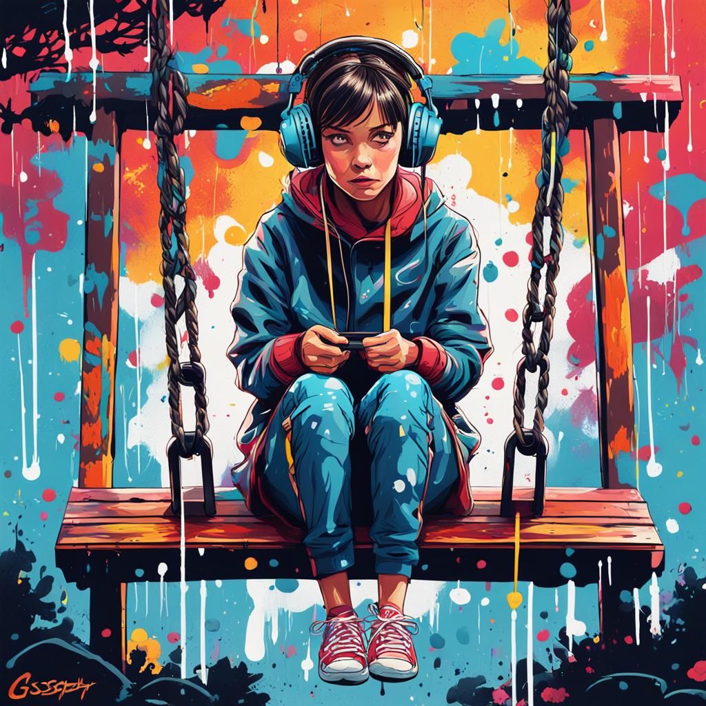 Brunette in Storm: Graffiti Art Style