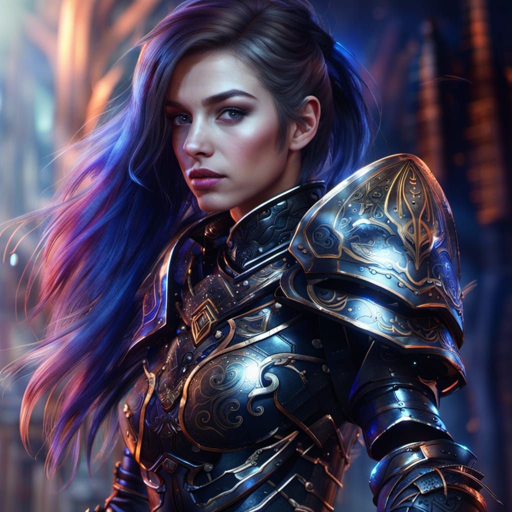 Girl in Black Armor with Fillet Knife: Matte Painting