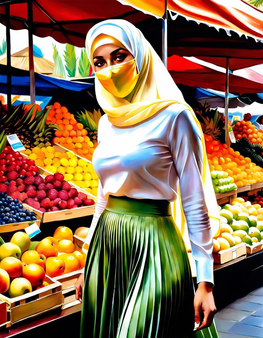 Woman at Fruit Market in Oil Painting Style