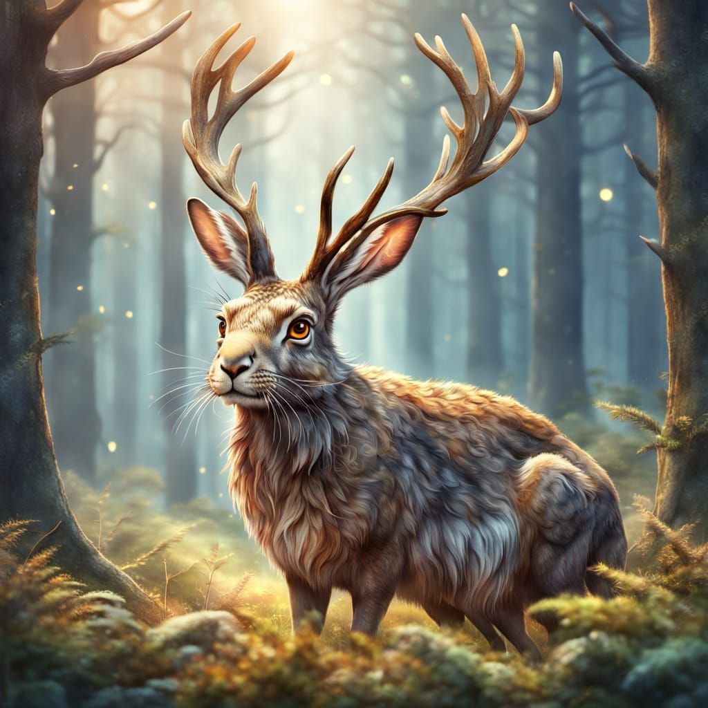 Whimsical Jackalope Concept Art in Watercolor Style